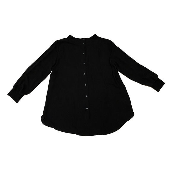 Loft Blouse Womens Size Medium Black Buttons Up Back High Neck Silky Tunic Top - Picture 5 of 15